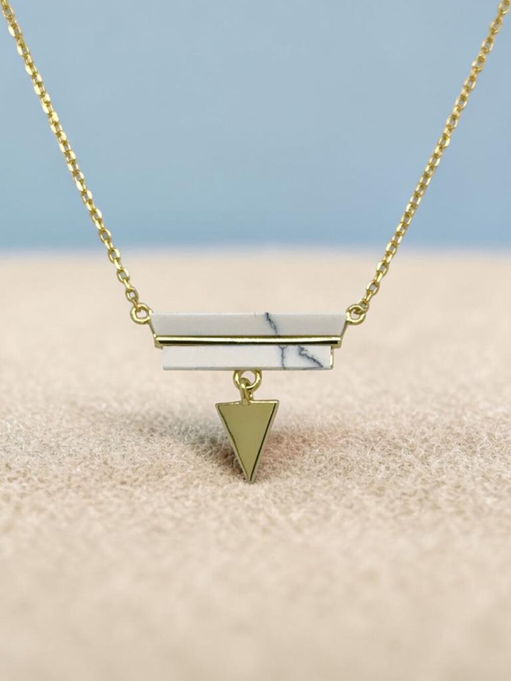 Geometric Howlite Necklace in Yellow Gold Plated 925 Sterling Silver